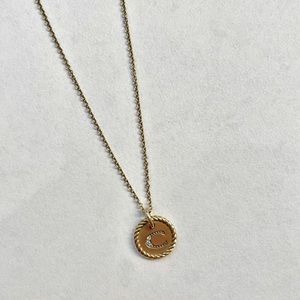 David Yurman 18k Gold “C” Initial Necklace; 18inch chain